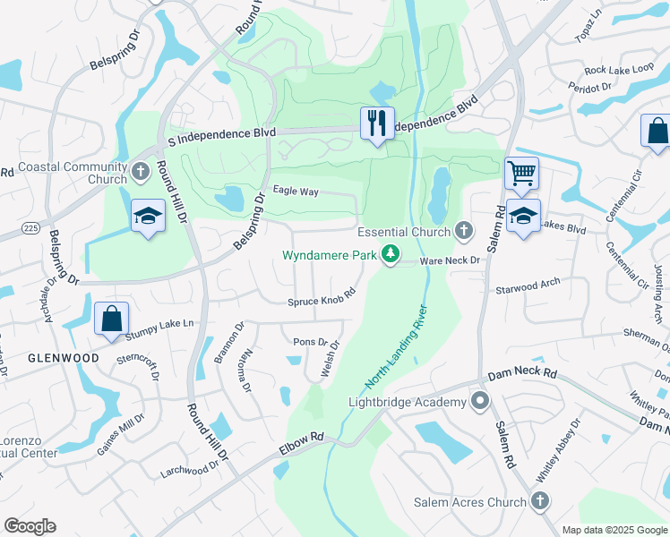 map of restaurants, bars, coffee shops, grocery stores, and more near 4193 Ware Neck Drive in Virginia Beach