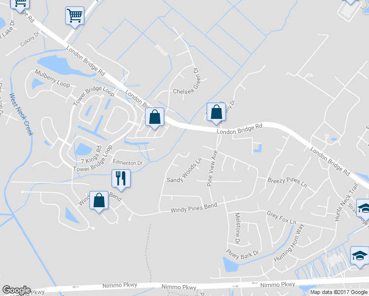 map of restaurants, bars, coffee shops, grocery stores, and more near 2004 Forest Brook Circle in Virginia Beach