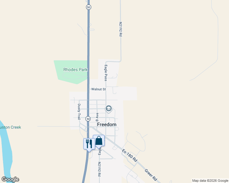 map of restaurants, bars, coffee shops, grocery stores, and more near 1358 Cowboy Lane in Freedom