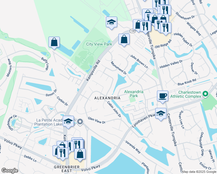 map of restaurants, bars, coffee shops, grocery stores, and more near 2028 Manassas Run in Virginia Beach