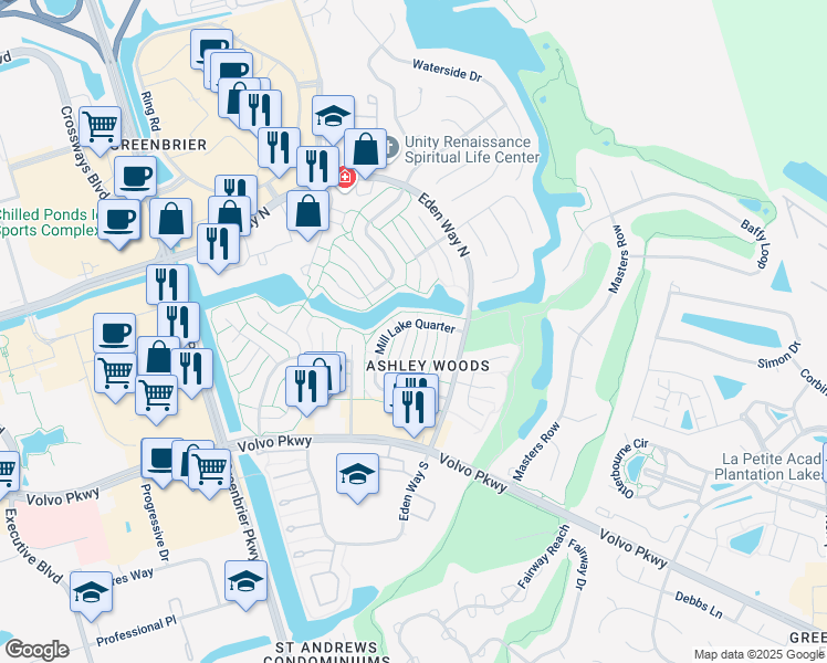 map of restaurants, bars, coffee shops, grocery stores, and more near 1243 Mabry Mill Place in Chesapeake