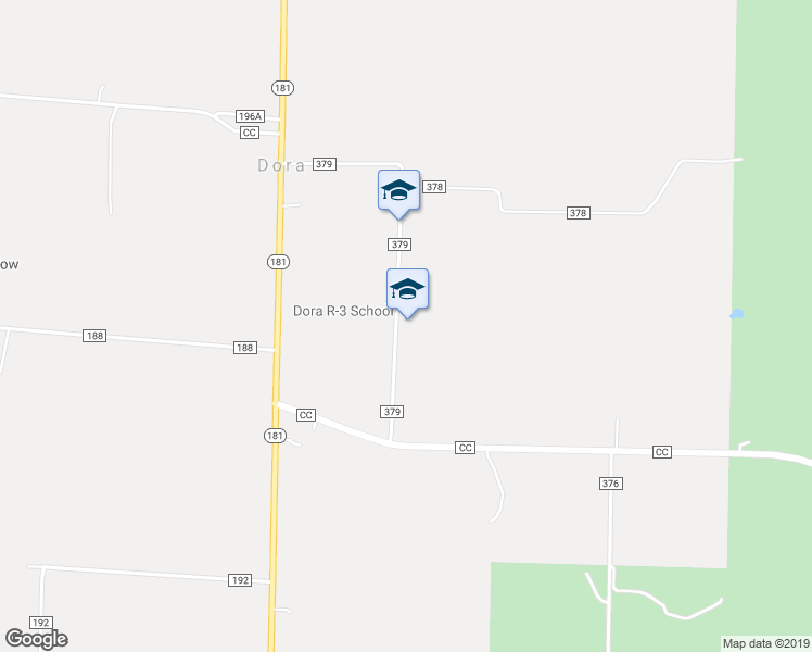 map of restaurants, bars, coffee shops, grocery stores, and more near 613 County Road 379 in Dora