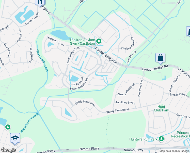 map of restaurants, bars, coffee shops, grocery stores, and more near 2360 Wallington Way in Virginia Beach