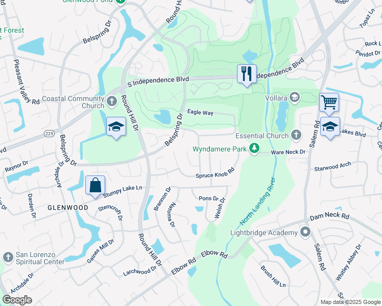 map of restaurants, bars, coffee shops, grocery stores, and more near 2125 Eagle Rock Road in Virginia Beach