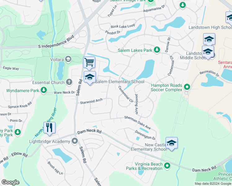 map of restaurants, bars, coffee shops, grocery stores, and more near 2029 Adobe Court in Virginia Beach