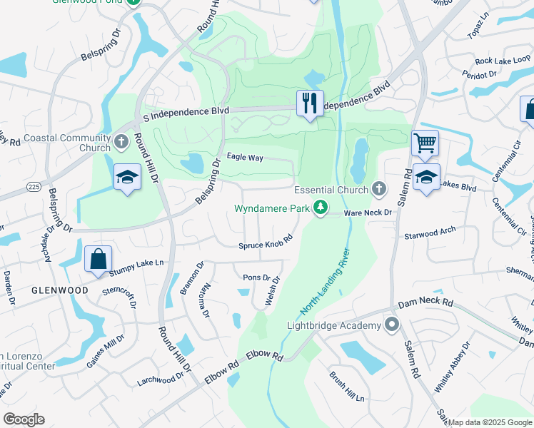 map of restaurants, bars, coffee shops, grocery stores, and more near 4161 Ware Neck Drive in Virginia Beach