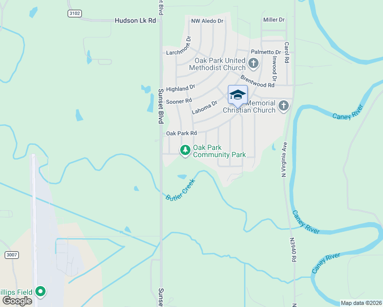 map of restaurants, bars, coffee shops, grocery stores, and more near 303 Parkview Drive in Bartlesville