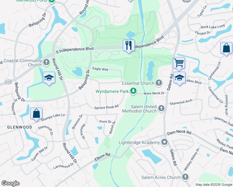 map of restaurants, bars, coffee shops, grocery stores, and more near 4120 Spruce Knob Road in Virginia Beach