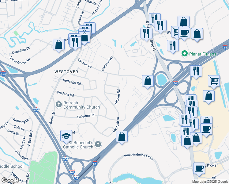 map of restaurants, bars, coffee shops, grocery stores, and more near 107 Duffield Place in Chesapeake