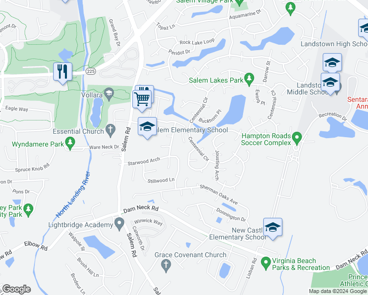 map of restaurants, bars, coffee shops, grocery stores, and more near 2029 Adobe Court in Virginia Beach
