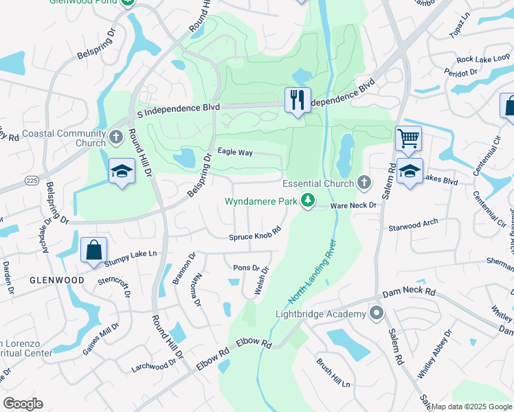 map of restaurants, bars, coffee shops, grocery stores, and more near 4161 Ware Neck Drive in Virginia Beach