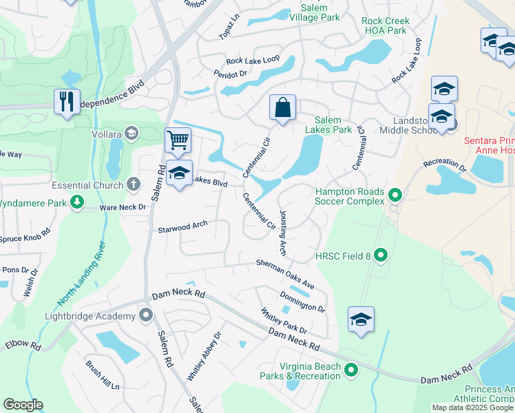 map of restaurants, bars, coffee shops, grocery stores, and more near 2016 Inverrary Court in Virginia Beach