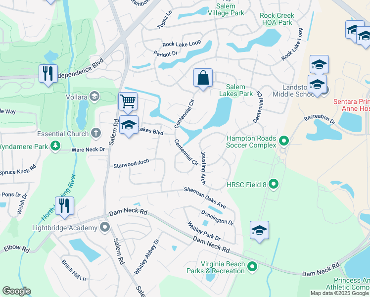 map of restaurants, bars, coffee shops, grocery stores, and more near 2016 Inverrary Court in Virginia Beach