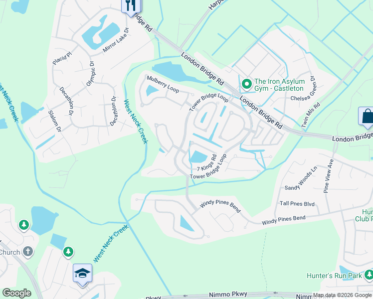 map of restaurants, bars, coffee shops, grocery stores, and more near 2572 7 Kings Road in Virginia Beach