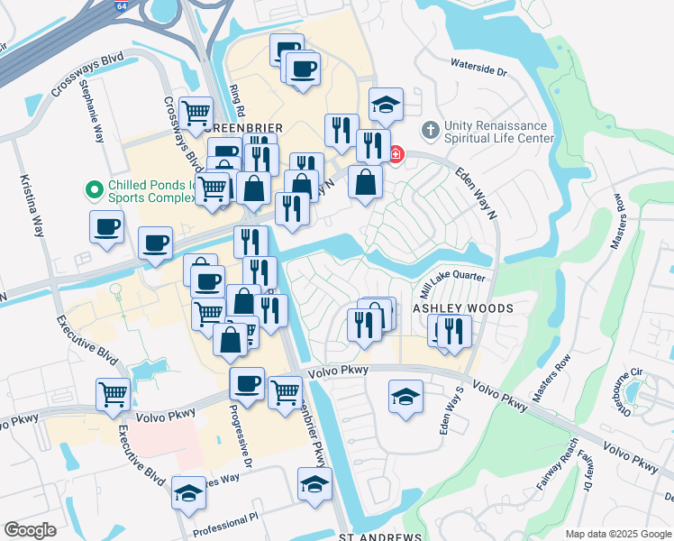 map of restaurants, bars, coffee shops, grocery stores, and more near 1220 Quarter Path Trail in Chesapeake