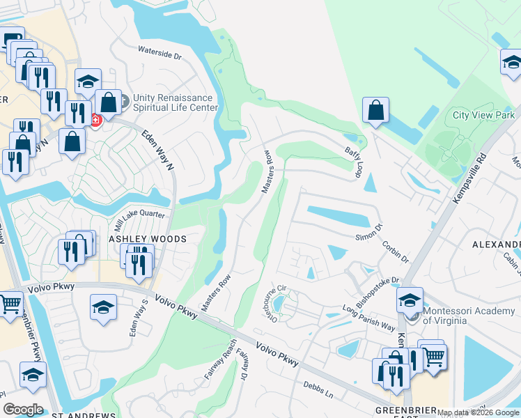 map of restaurants, bars, coffee shops, grocery stores, and more near 1300 Short Spoon Court in Chesapeake