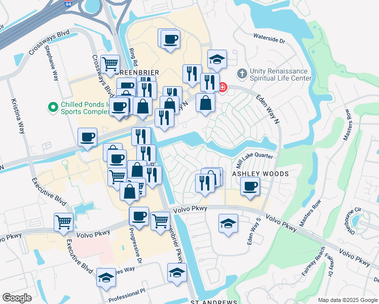 map of restaurants, bars, coffee shops, grocery stores, and more near 1220 Quarter Path Trail in Chesapeake