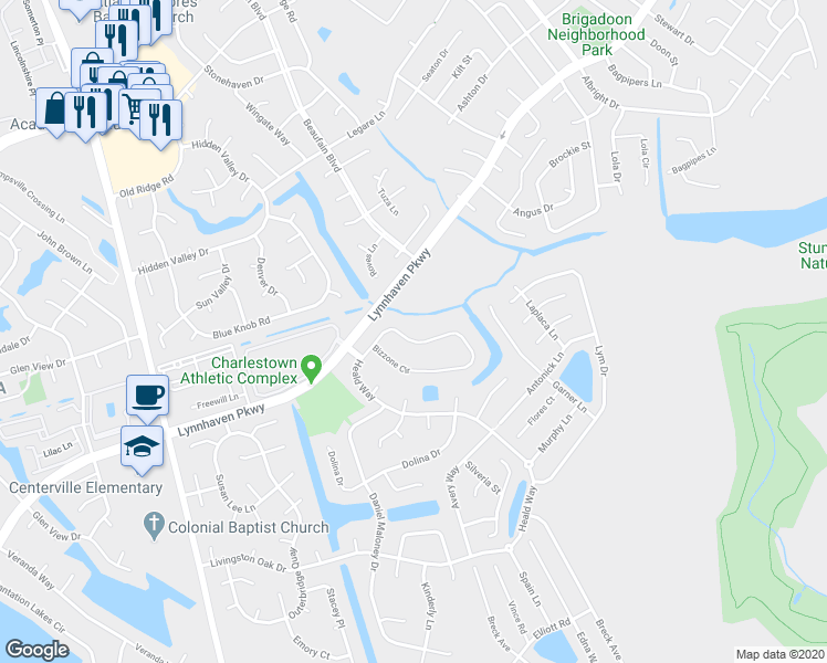 map of restaurants, bars, coffee shops, grocery stores, and more near 2021 Bizzone Circle in Virginia Beach