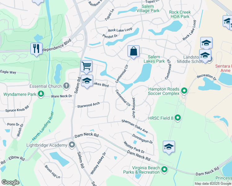 map of restaurants, bars, coffee shops, grocery stores, and more near 2016 Adobe Court in Virginia Beach