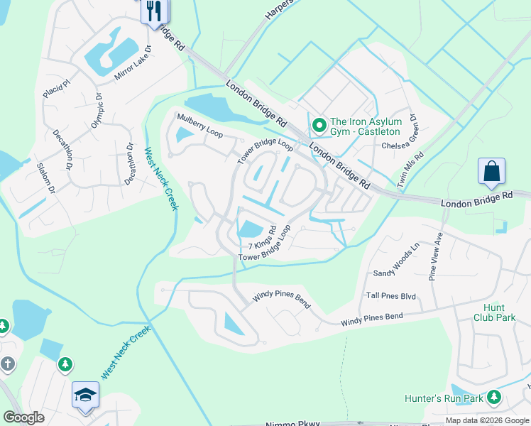 map of restaurants, bars, coffee shops, grocery stores, and more near 2520 7 Kings Road in Virginia Beach