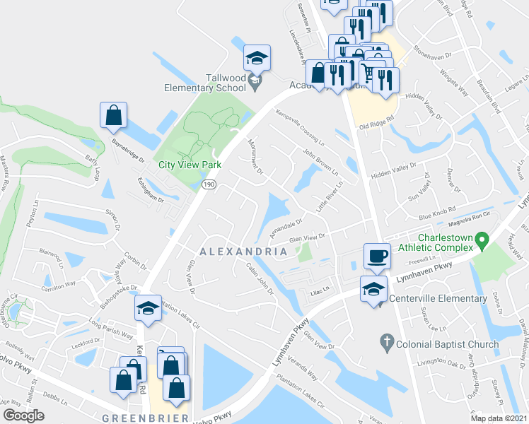 map of restaurants, bars, coffee shops, grocery stores, and more near 2072 Manassas Run in Virginia Beach