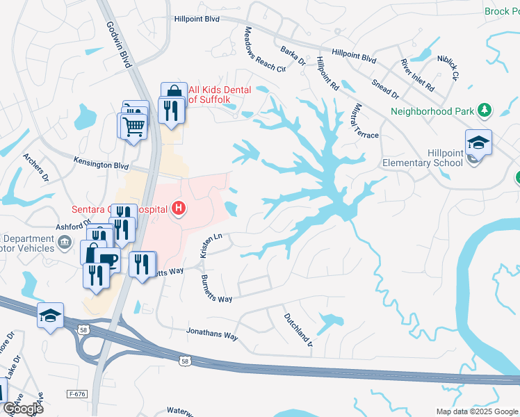 map of restaurants, bars, coffee shops, grocery stores, and more near 111 White Hall Arch in Suffolk