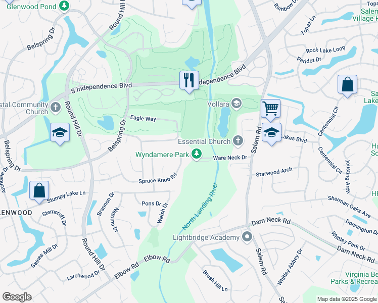 map of restaurants, bars, coffee shops, grocery stores, and more near 4104 Ware Neck Drive in Virginia Beach