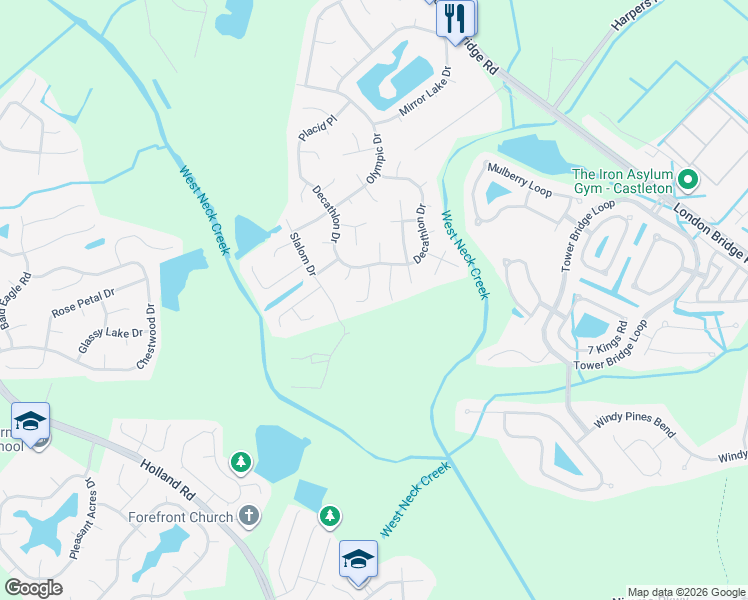 map of restaurants, bars, coffee shops, grocery stores, and more near 1909 Dannemora Drive in Virginia Beach