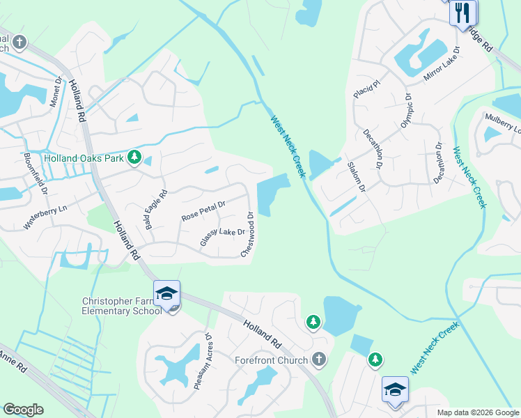map of restaurants, bars, coffee shops, grocery stores, and more near 1713 Chestwood Drive in Virginia Beach