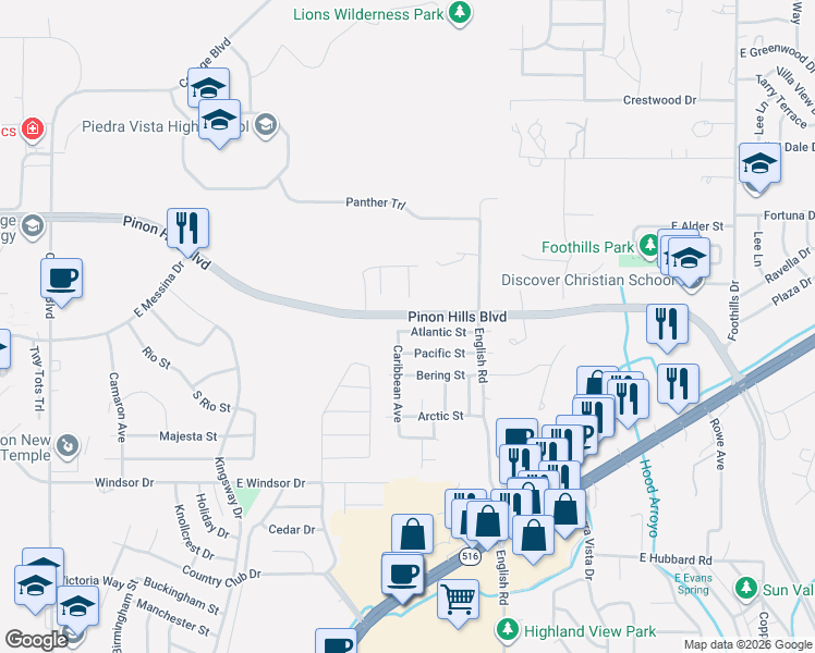 map of restaurants, bars, coffee shops, grocery stores, and more near 4410 Atlantic Street in Farmington