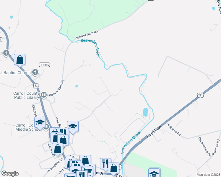 map of restaurants, bars, coffee shops, grocery stores, and more near 1201-1299 Lynn Street in Hillsville