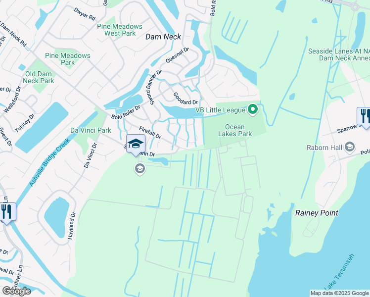 map of restaurants, bars, coffee shops, grocery stores, and more near 859 Avatar Drive in Virginia Beach