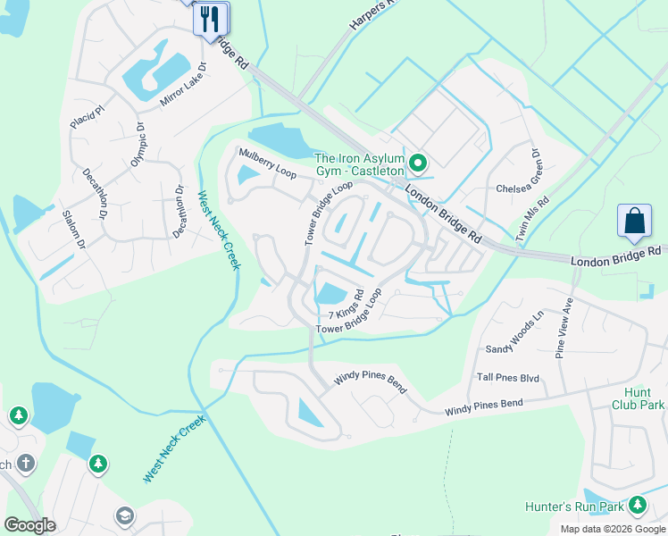 map of restaurants, bars, coffee shops, grocery stores, and more near 1844 Clifton Bridge Drive in Virginia Beach