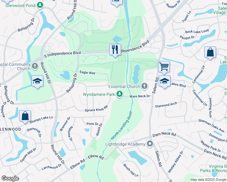map of restaurants, bars, coffee shops, grocery stores, and more near 4104 Ware Neck Drive in Virginia Beach