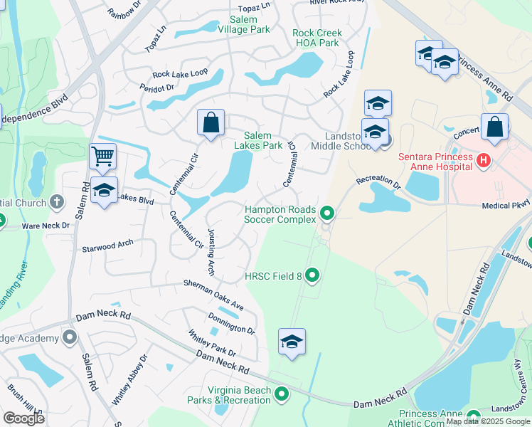map of restaurants, bars, coffee shops, grocery stores, and more near 3704 Joppa Lane in Virginia Beach