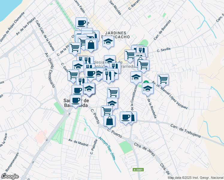 map of restaurants, bars, coffee shops, grocery stores, and more near Calle Caño Dorado in Sanlúcar de Barrameda