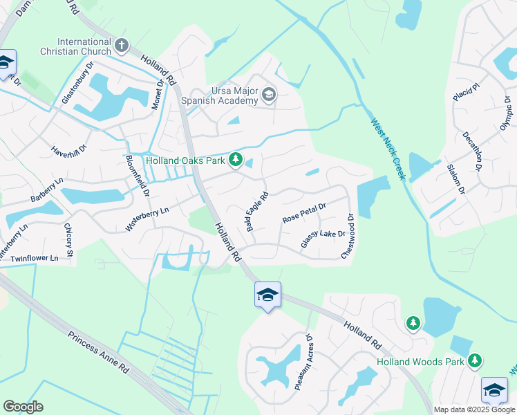 map of restaurants, bars, coffee shops, grocery stores, and more near 2832 Bald Eagle Road in Virginia Beach