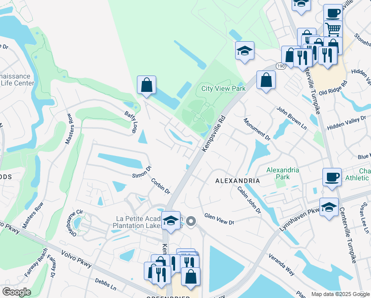 map of restaurants, bars, coffee shops, grocery stores, and more near 5825 Echingham Drive in Virginia Beach