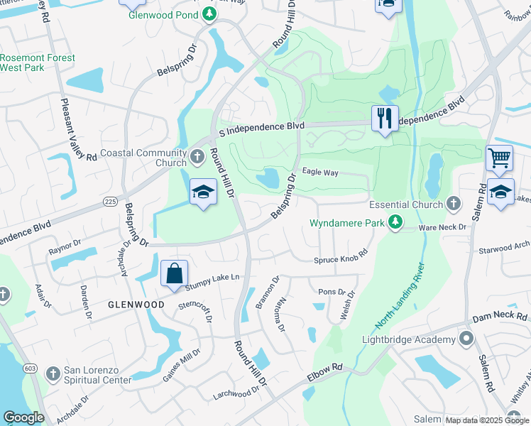 map of restaurants, bars, coffee shops, grocery stores, and more near 1017 Eagle Point Drive in Virginia Beach