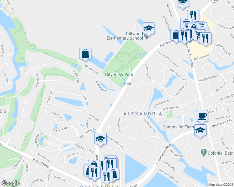 map of restaurants, bars, coffee shops, grocery stores, and more near 2136 Tarleton Oaks Drive in Virginia Beach