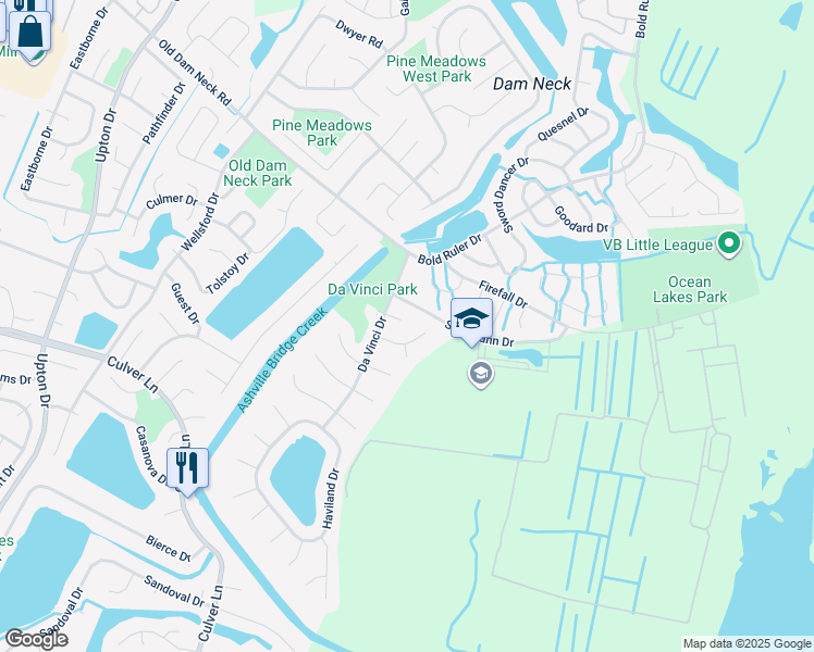 map of restaurants, bars, coffee shops, grocery stores, and more near 901 Nahant Court in Virginia Beach
