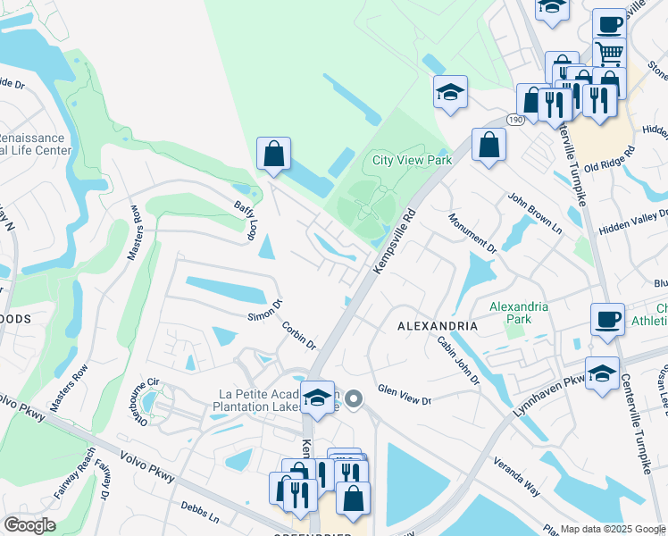 map of restaurants, bars, coffee shops, grocery stores, and more near Tibberton Court in Virginia Beach
