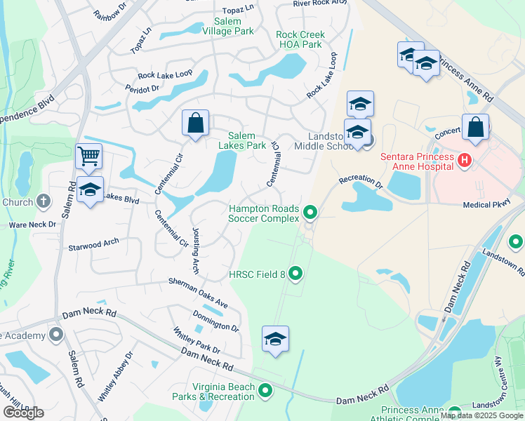 map of restaurants, bars, coffee shops, grocery stores, and more near 3773 Grey Dove Lane in Virginia Beach