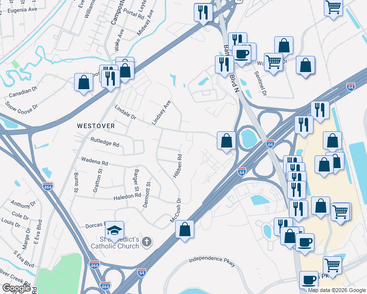 map of restaurants, bars, coffee shops, grocery stores, and more near 104 Ginger Court in Chesapeake