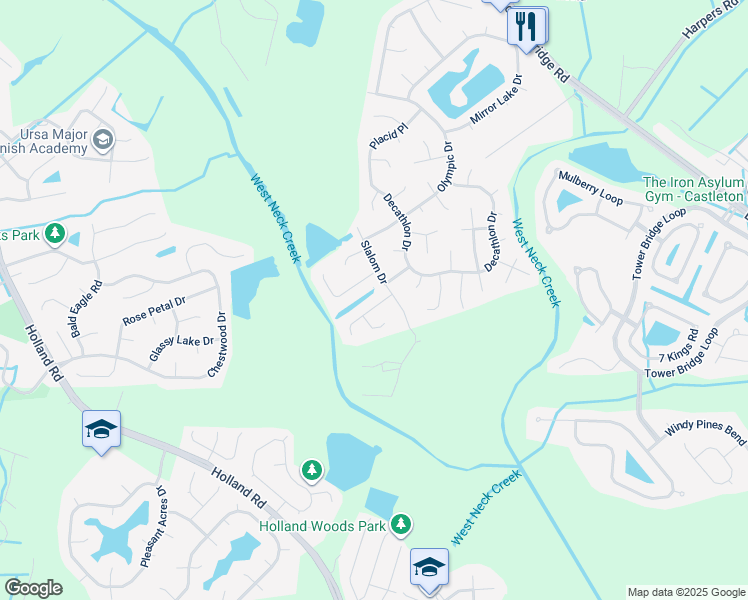 map of restaurants, bars, coffee shops, grocery stores, and more near 2608 Saint Regis Lane in Virginia Beach