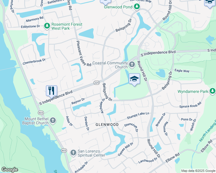 map of restaurants, bars, coffee shops, grocery stores, and more near 1368 Dalsbury Lane in Virginia Beach