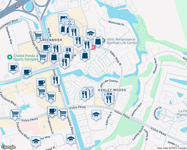 map of restaurants, bars, coffee shops, grocery stores, and more near 1312 Cypress Place in Chesapeake