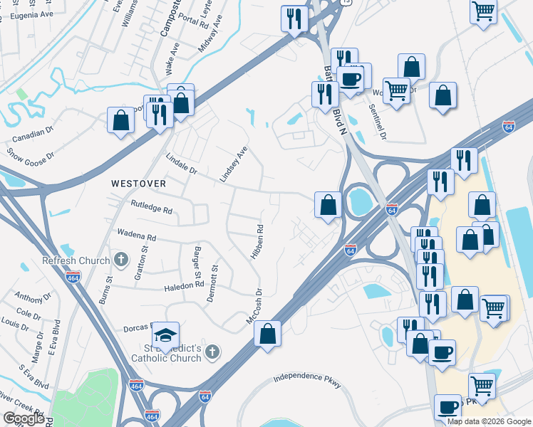 map of restaurants, bars, coffee shops, grocery stores, and more near 104 Ginger Court in Chesapeake