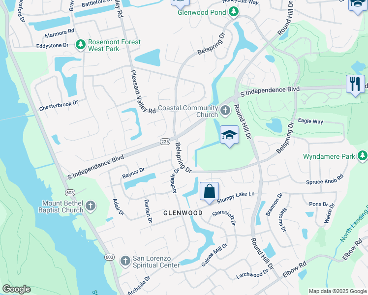 map of restaurants, bars, coffee shops, grocery stores, and more near 1368 Dalsbury Lane in Virginia Beach