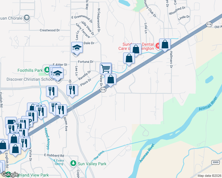 map of restaurants, bars, coffee shops, grocery stores, and more near 5925 East Main Street in Farmington